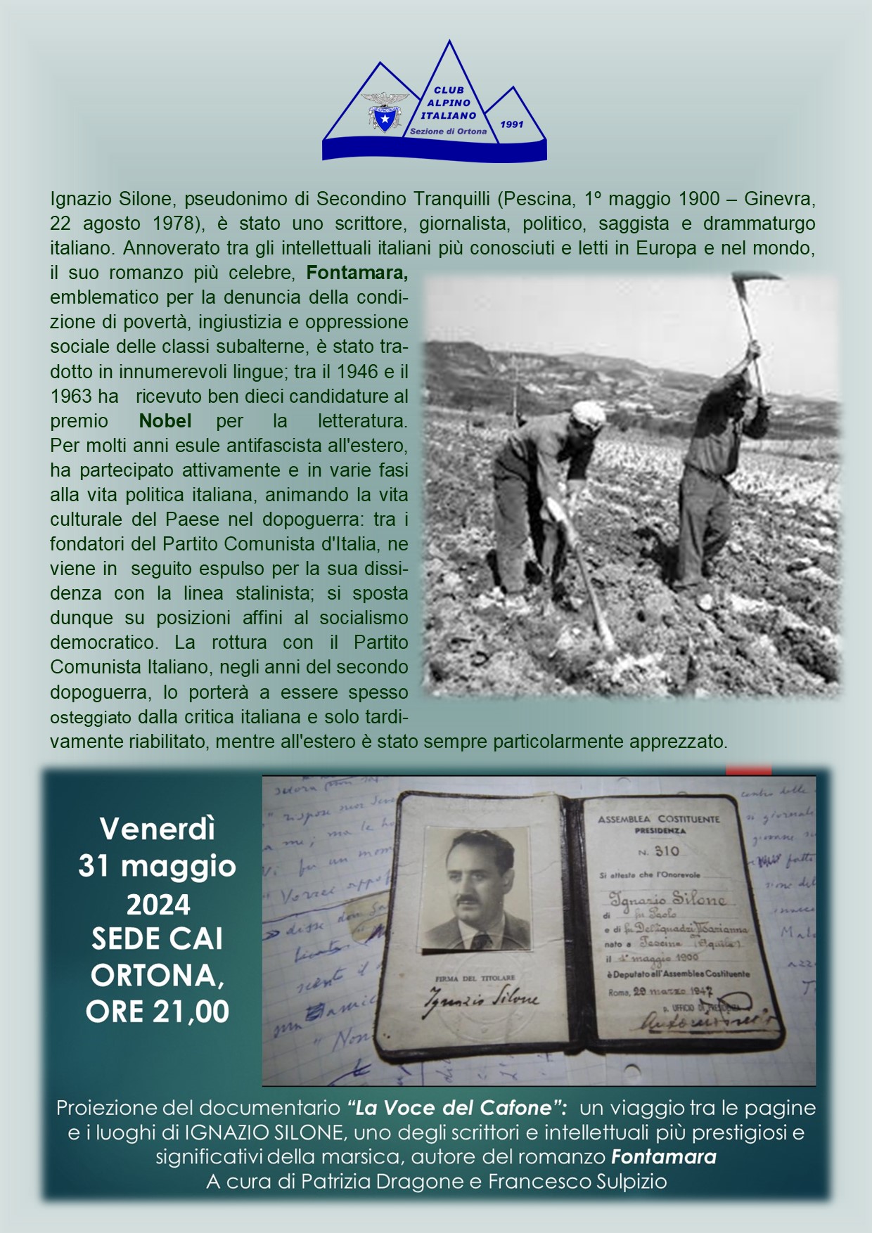 LOCANDINA DOCUMENTARIO LA VOCE DELCAFONE 31.05.2024
